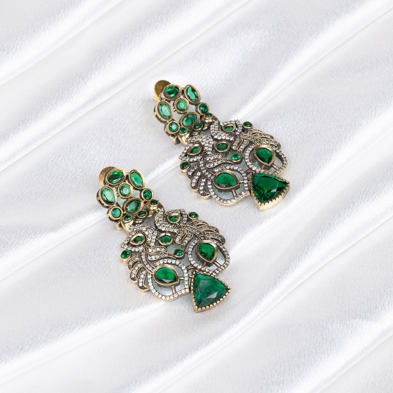 Emerald Plume Cubic Zirconia Earrings – Elegant Fashion Statement