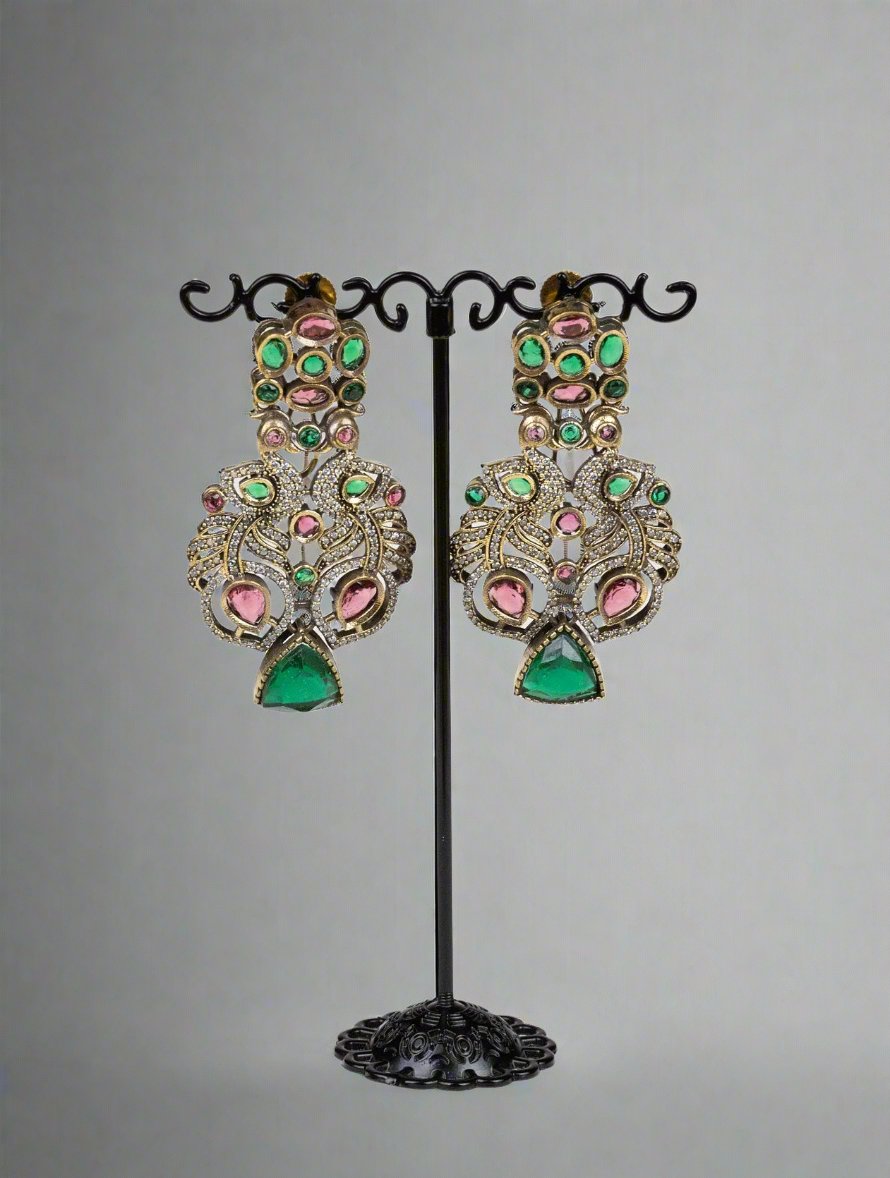 Ruby & Emerald Plume Cubic Zirconia Earrings – Exquisite Fashion Statement