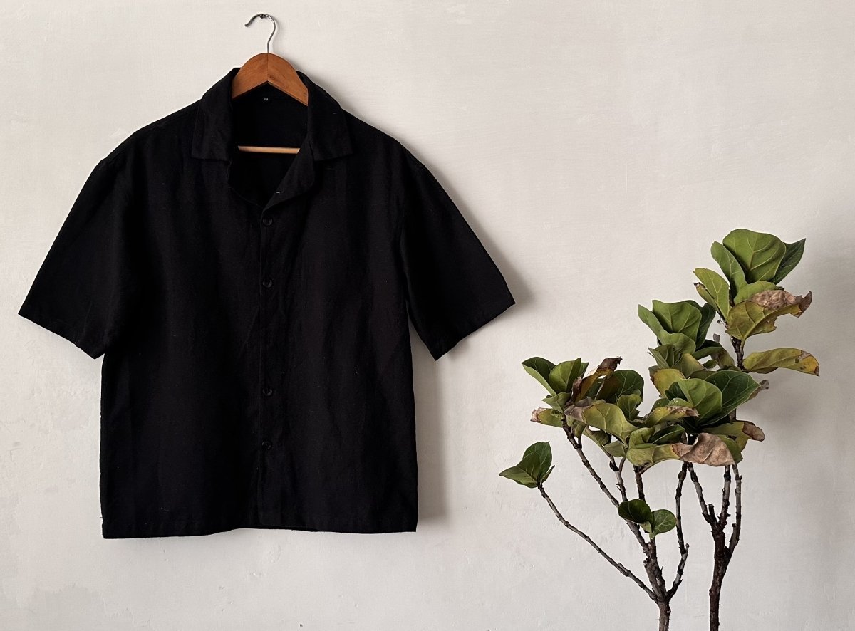 Pure Cotton Casual Shirt | Black - swadeshsouq.com