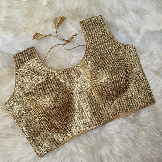 Radiant Golden Designer Blouse with All - Over Sequins – Perfect for Party Wear - swadeshsouq.com