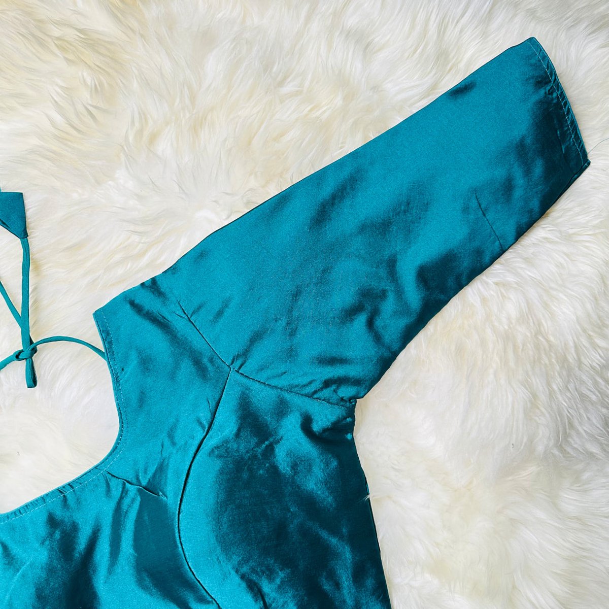 Radiant Turquoise Silk Long - Sleeve Blouse – Perfect Fit (32 to 38) – Fresh & Festive - swadeshsouq.com
