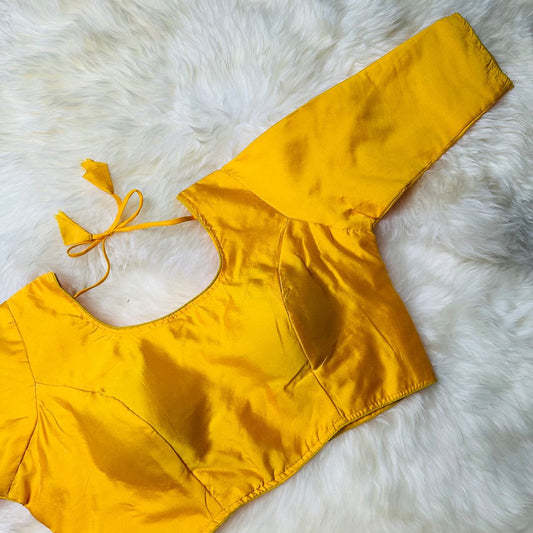 Radiant Yellow Silk Long - Sleeve Blouse – Perfect Fit (32 to 38) – Bright & Joyful - swadeshsouq.com