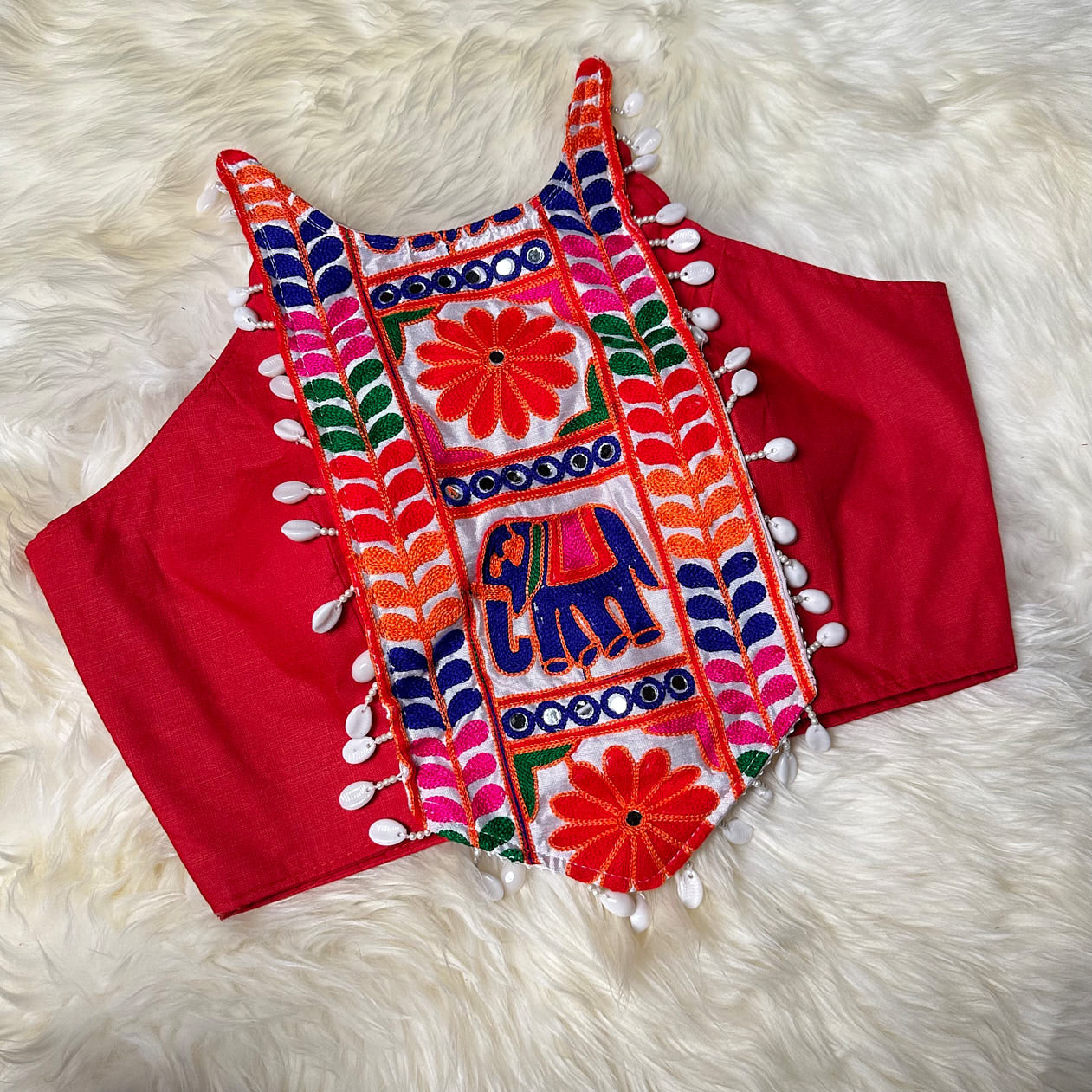 Festive Red Dandiya Pure Cotton Blouse – Sleeveless, Size 32-40
