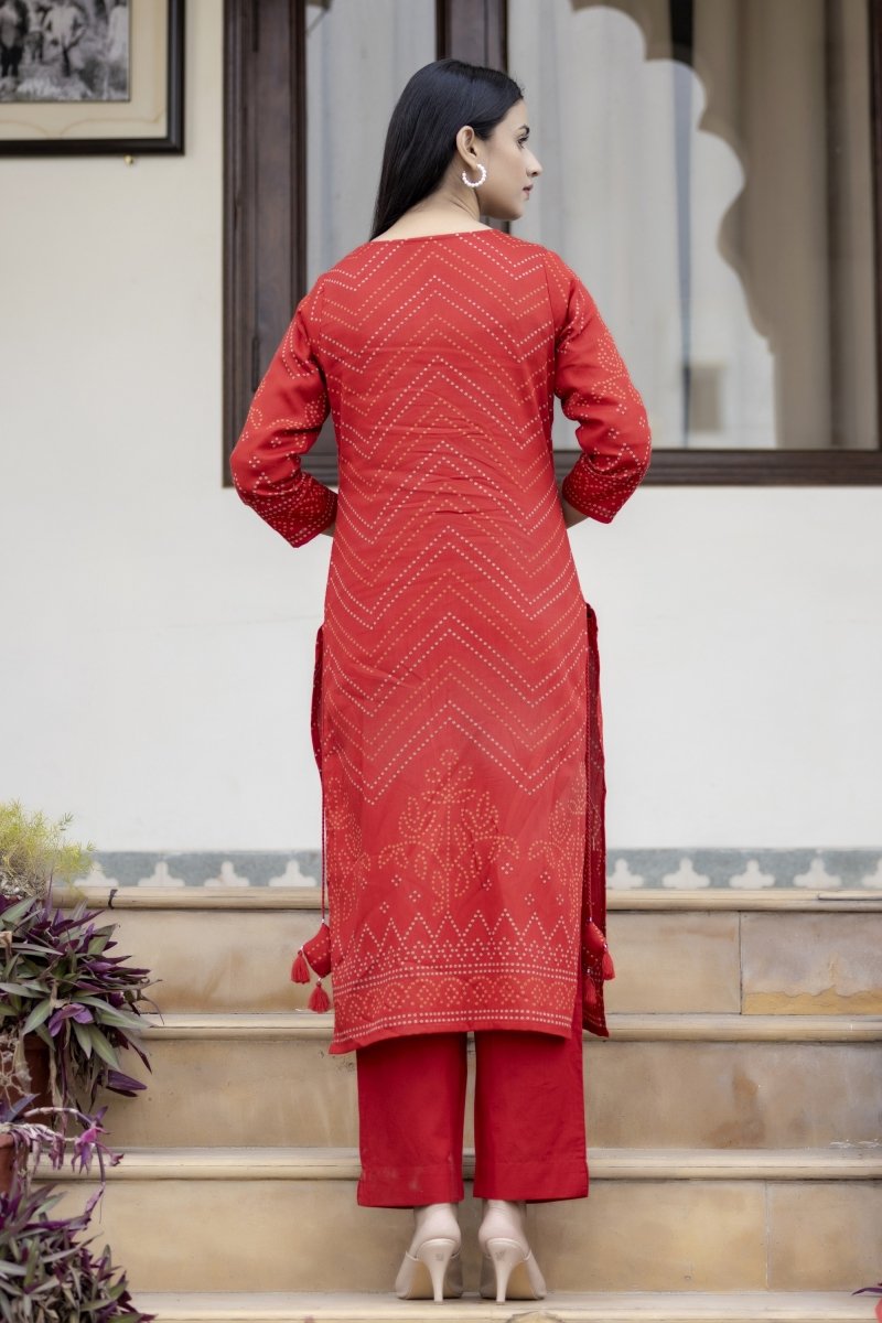 Red Embroidered Cotton Kurta Sharara Set with Dupatta – Radiant and Refined - swadeshsouq.com