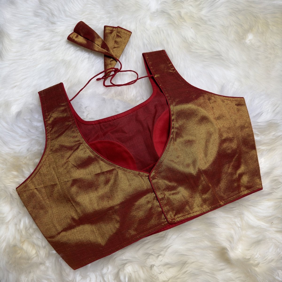 Red Gold Tissue Blouse - swadeshsouq.com