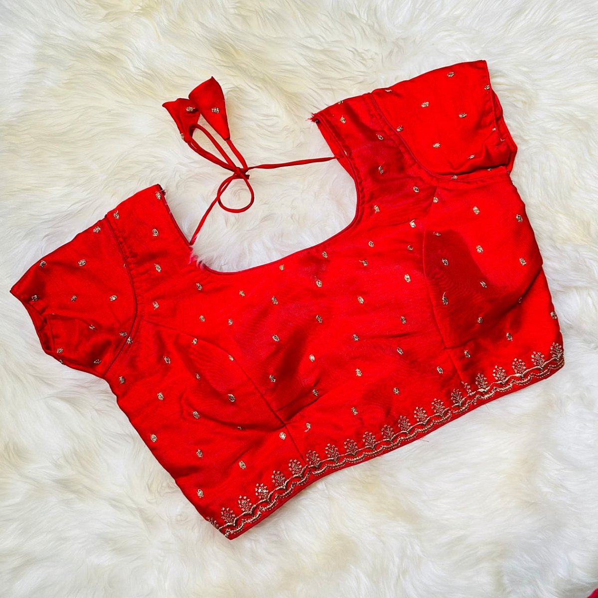 Red Silk Blouse with Zari Embroidery (Size 32–38) - swadeshsouq.com