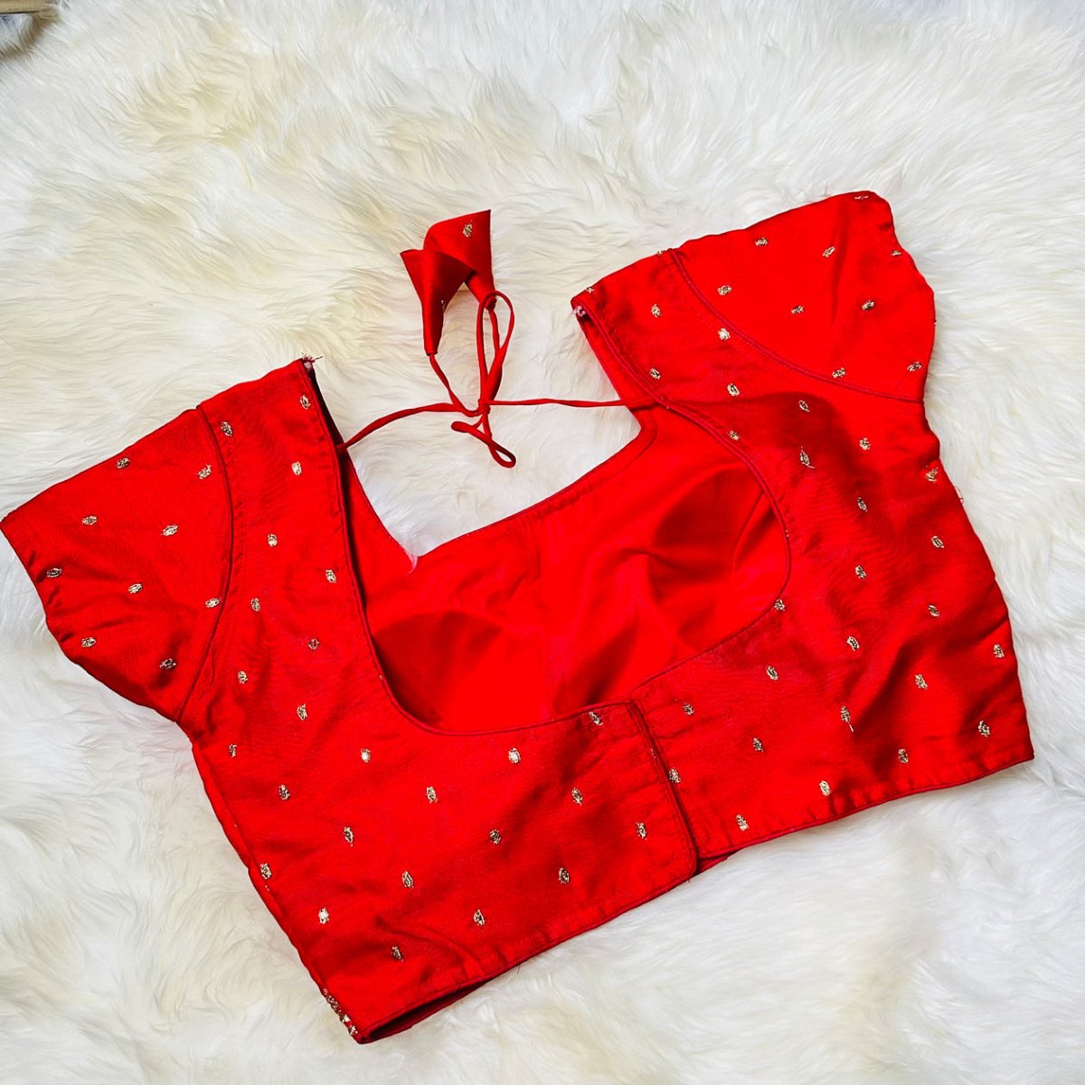 Red Silk Blouse with Zari Embroidery (Size 32–38) - swadeshsouq.com