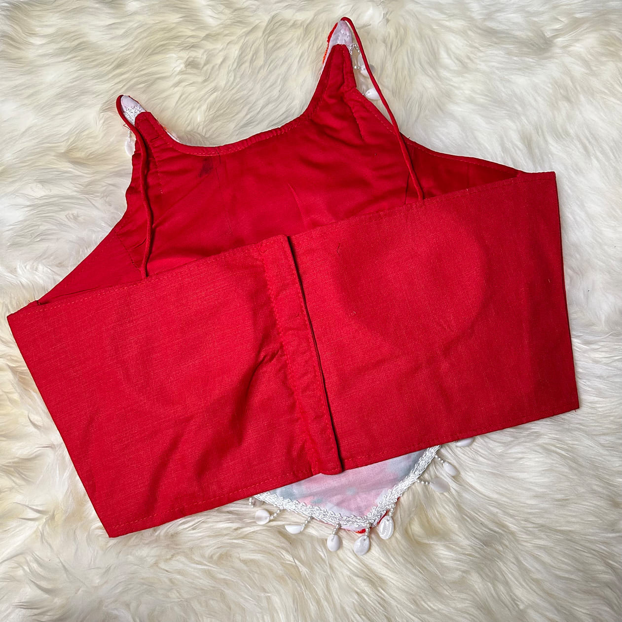 Festive Red Dandiya Pure Cotton Blouse – Sleeveless, Size 32-40
