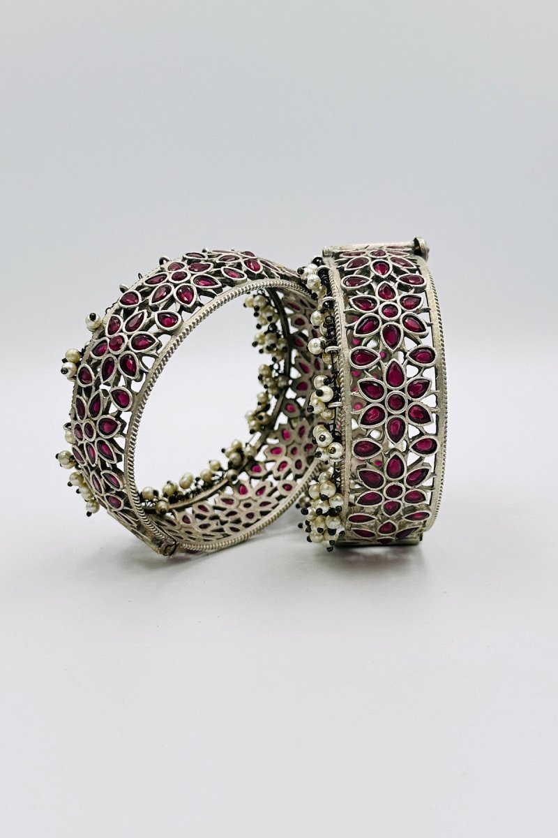 Regal Radiance: Rani Pink Silver Bangles - swadeshsouq.com