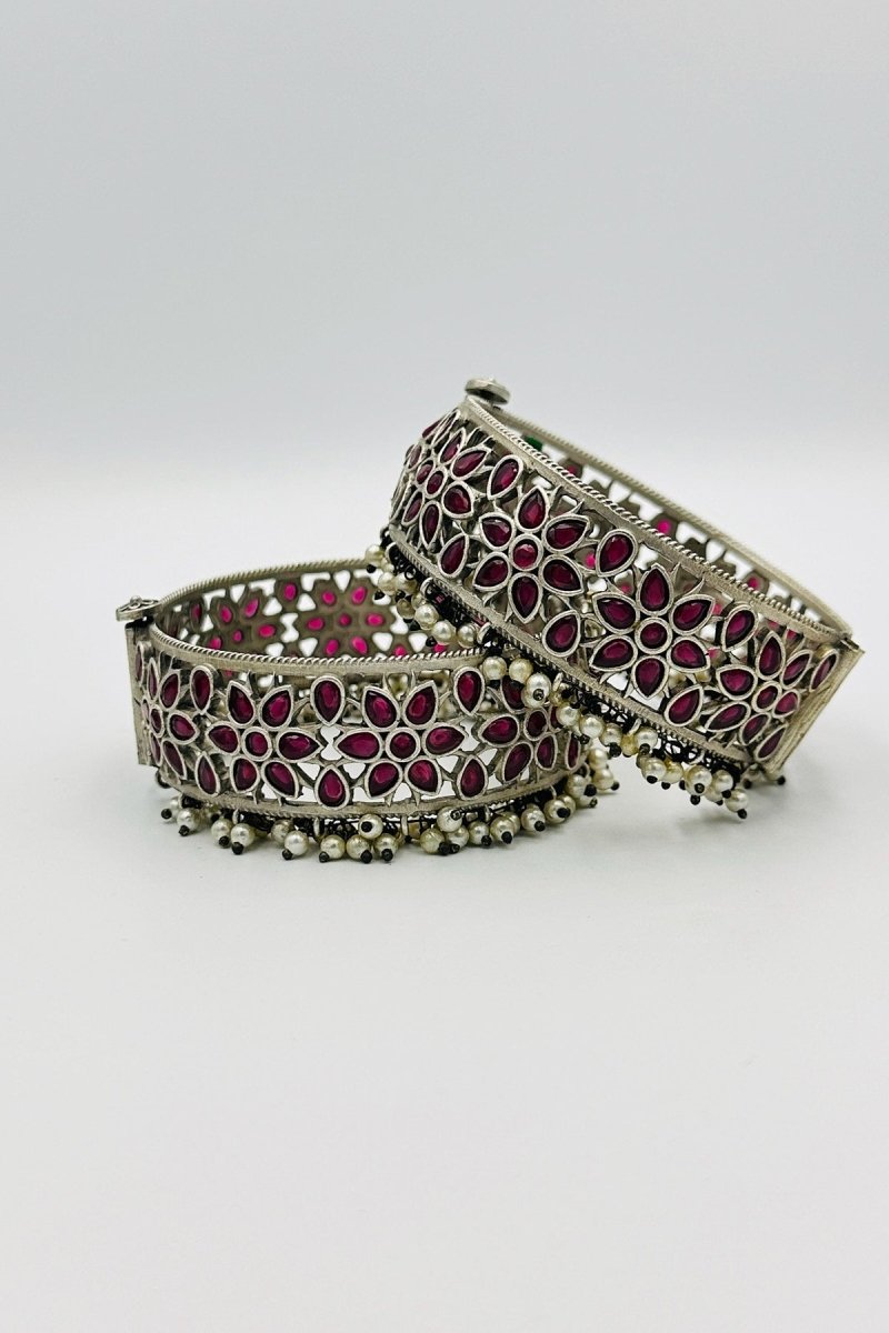 Regal Radiance: Rani Pink Silver Bangles - swadeshsouq.com