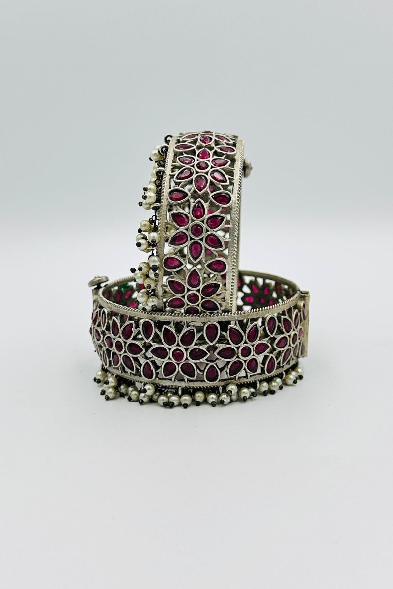 Regal Radiance: Rani Pink Silver Bangles - swadeshsouq.com