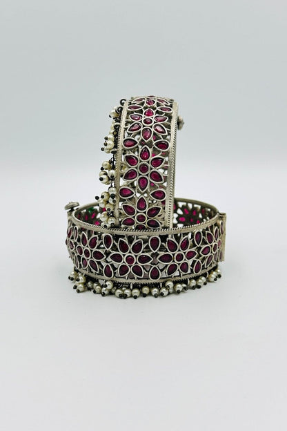 Regal Radiance: Rani Pink Silver Bangles - swadeshsouq.com