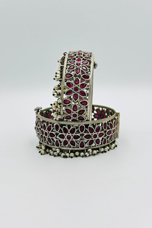 Regal Radiance: Rani Pink Silver Bangles - swadeshsouq.com