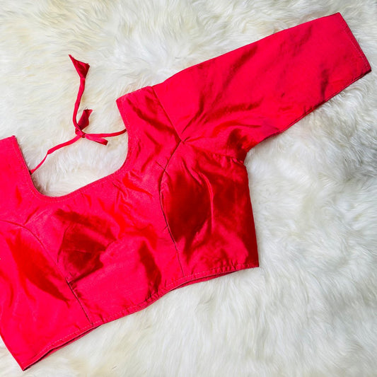 Regal Red Silk Long - Sleeve Blouse – Perfect Fit (32 to 38) – Bold & Elegant - swadeshsouq.com
