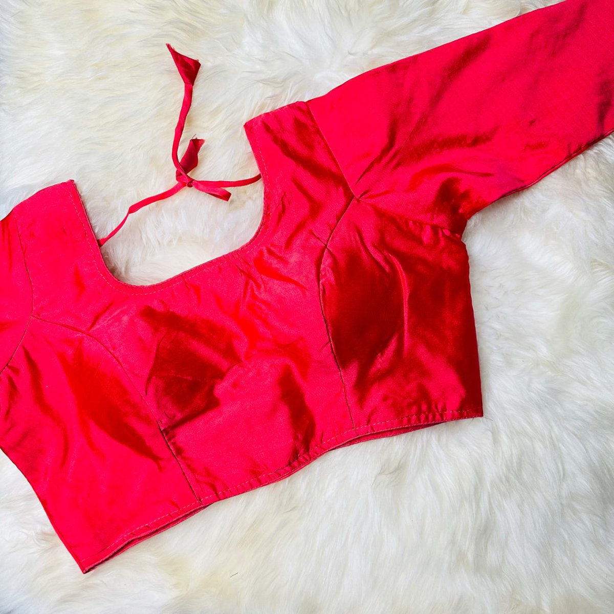 Regal Red Silk Long - Sleeve Blouse – Perfect Fit (32 to 38) – Bold & Elegant - swadeshsouq.com