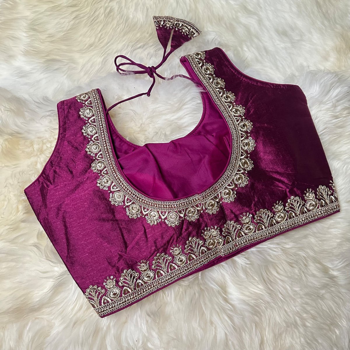 Rich Burgundy Silk Blouse with Fine Embroidery – Fits 32 to 38 - swadeshsouq.com
