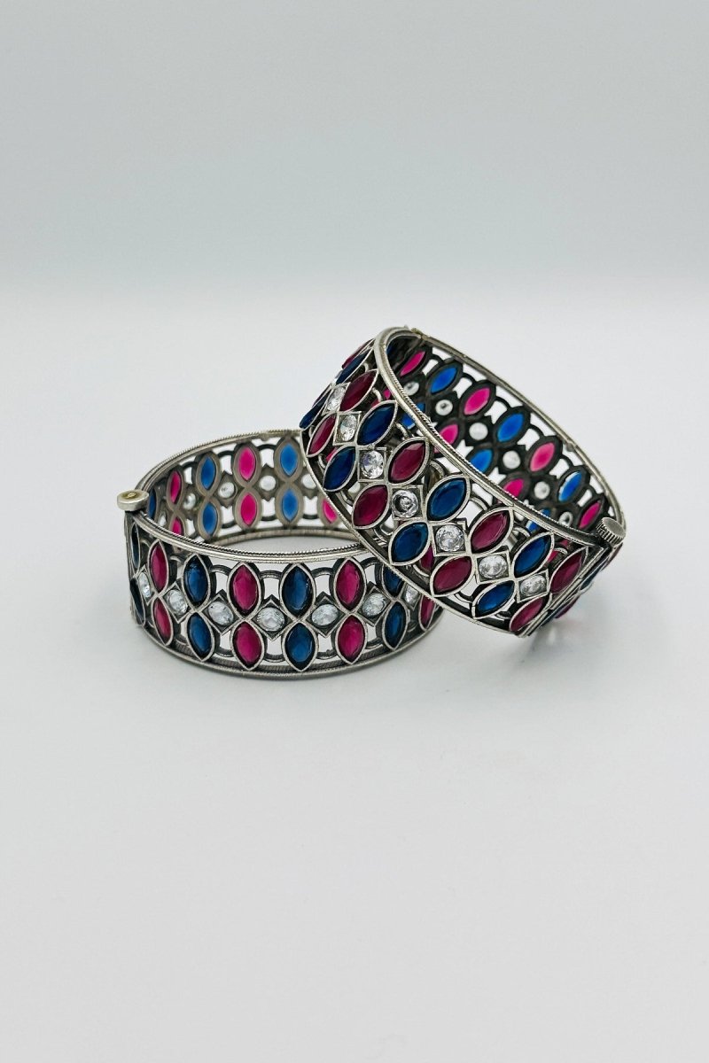 Royal Azure: Blue and Red Silver Bangles - swadeshsouq.com