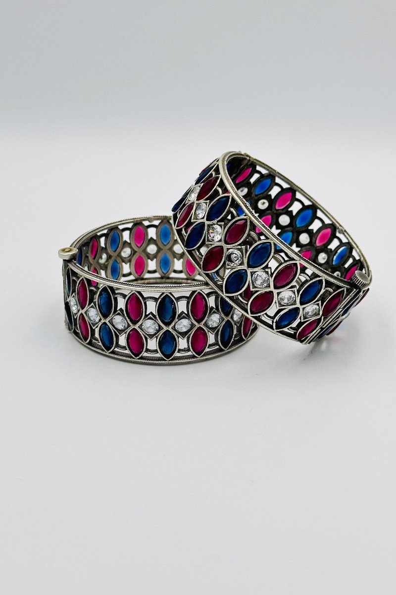 Royal Azure: Blue and Red Silver Bangles - swadeshsouq.com