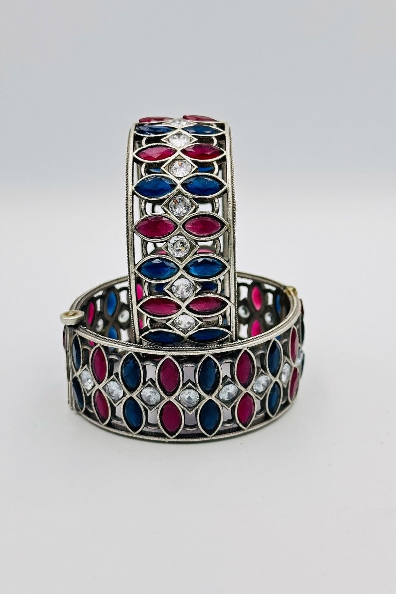 Royal Azure: Blue and Red Silver Bangles - swadeshsouq.com