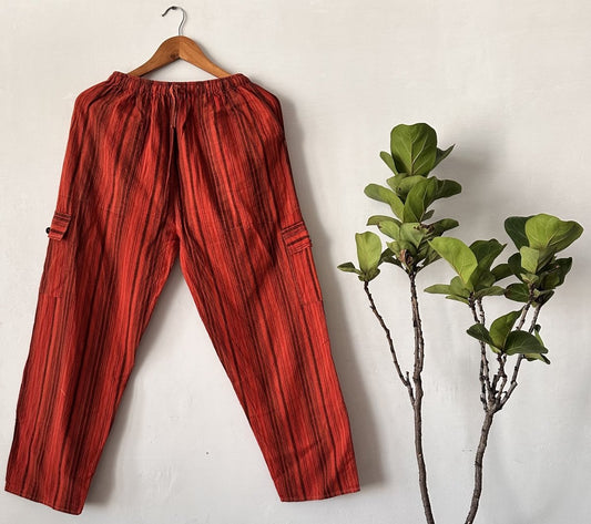 Rust Red Striped Cotton Pyjama Pants | Comfortable Relaxed Fit for Everyday Wear - swadeshsouq.com