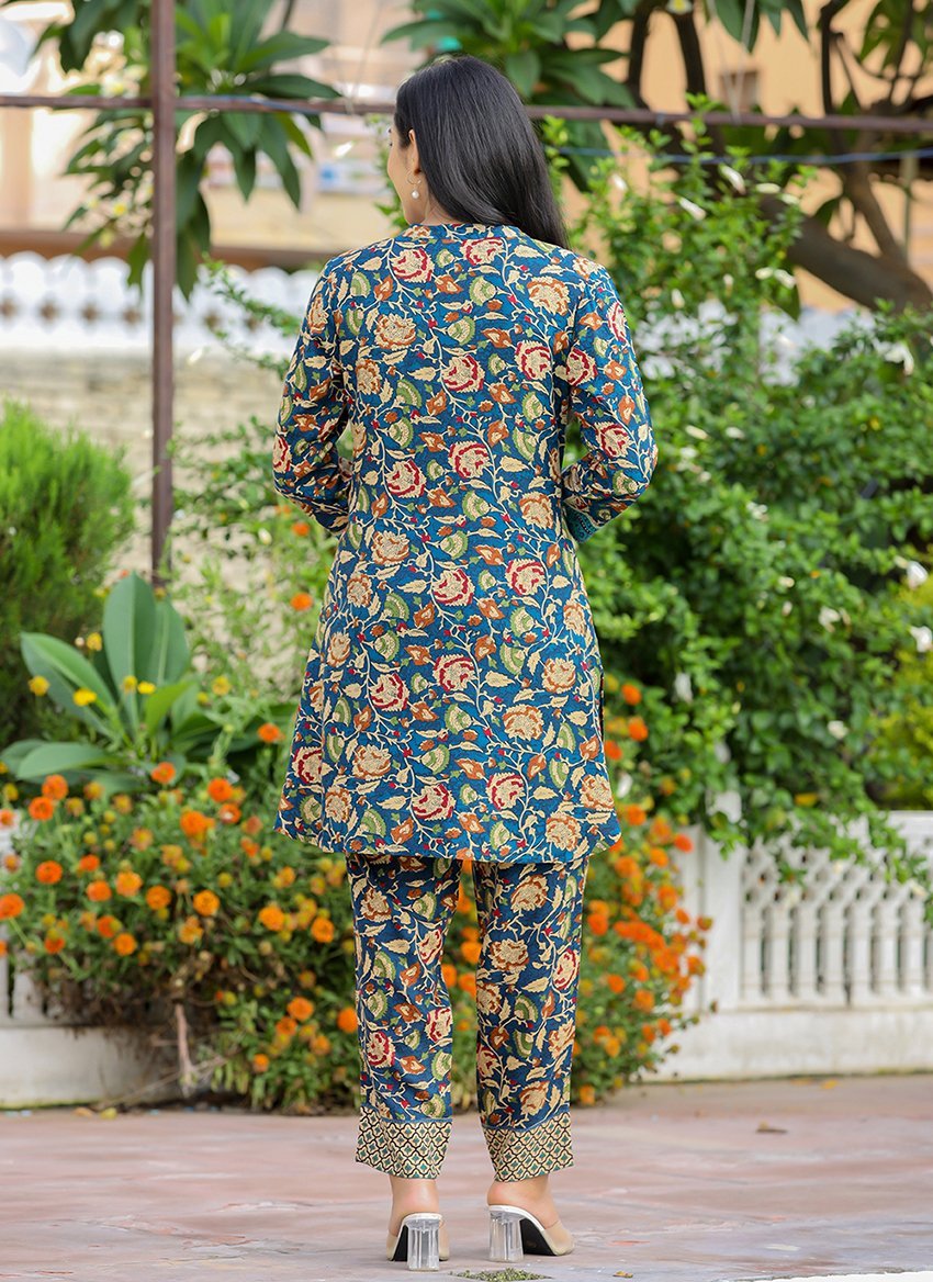 Serene Blue Kalamkari Printed Rayon Co - Ord Set | Chic & Comfortable Fashion - swadeshsouq.com