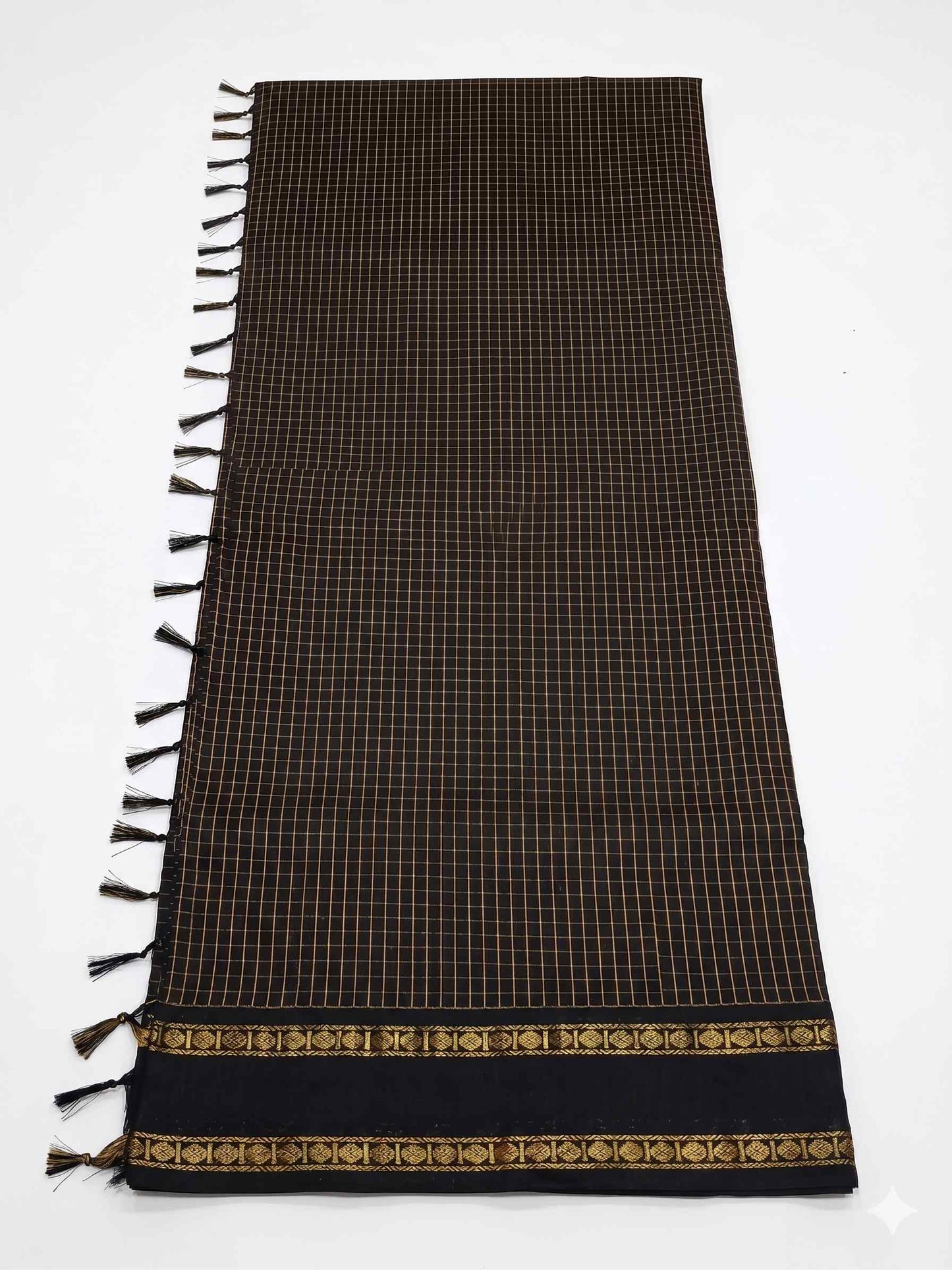 Elegant Black Silk Cotton Saree with Allover Checks & Rettapet Zari Border