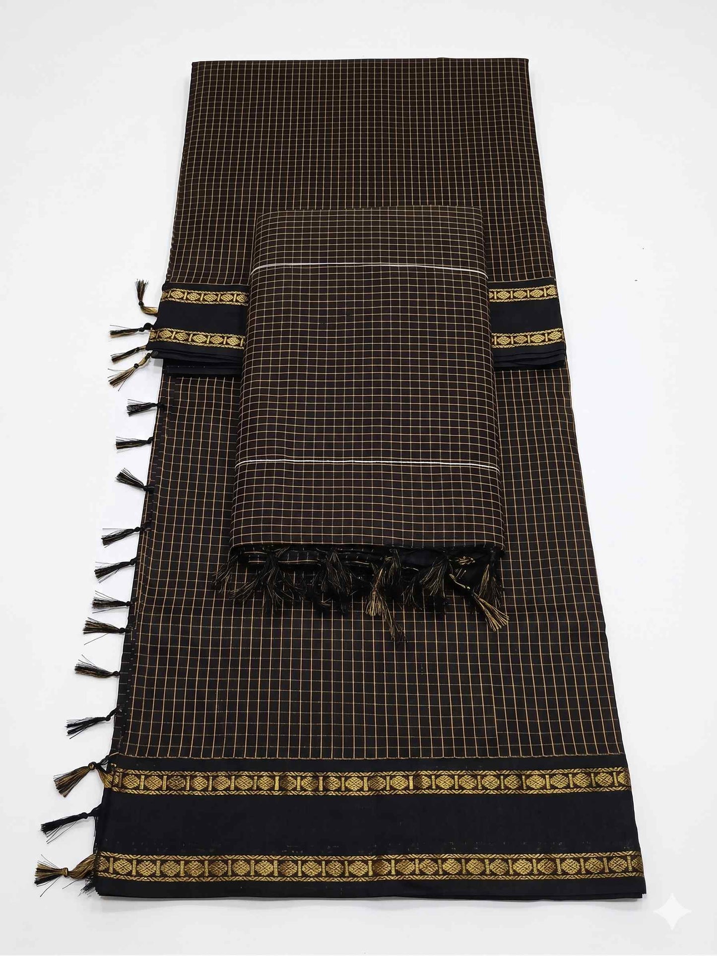 Elegant Black Silk Cotton Saree with Allover Checks & Rettapet Zari Border