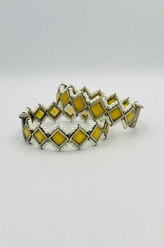 Silver Bangles with Radiant Yellow Marquise Stones and Pearls - swadeshsouq.com