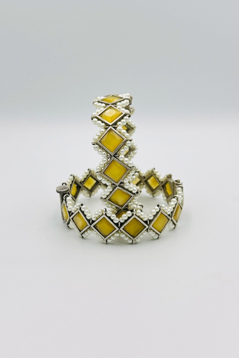 Silver Bangles with Radiant Yellow Marquise Stones and Pearls - swadeshsouq.com