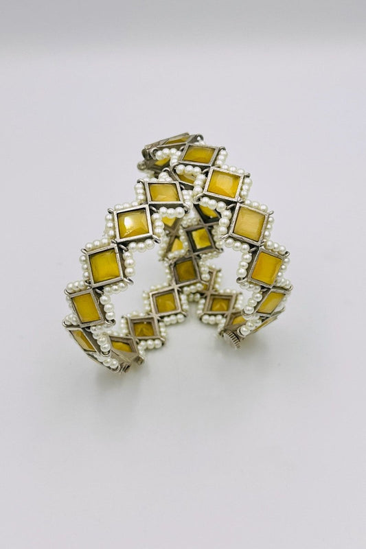 Silver Bangles with Radiant Yellow Marquise Stones and Pearls - swadeshsouq.com