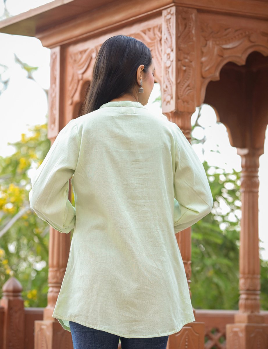 Soft Glow Pastel Green Cotton Tunic Top - swadeshsouq.com