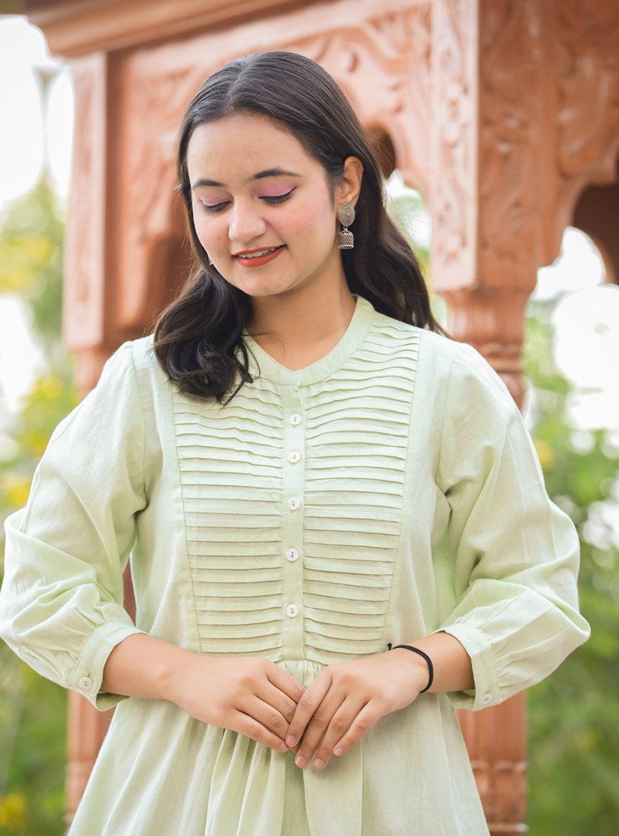 Soft Glow Pastel Green Cotton Tunic Top - swadeshsouq.com