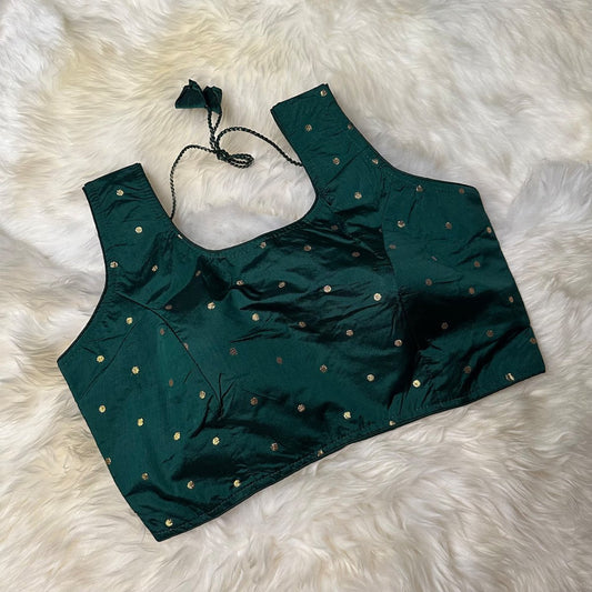 Soft Green Silk Blouse with Intricate Golden Zari Butta – Elegant & Timeless - swadeshsouq.com