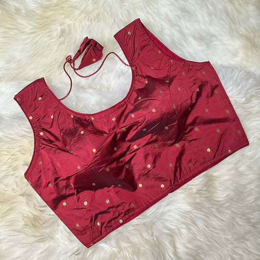 Soft Maroon Silk Blouse with Intricate Golden Zari Butta – Elegant & Timeless - swadeshsouq.com