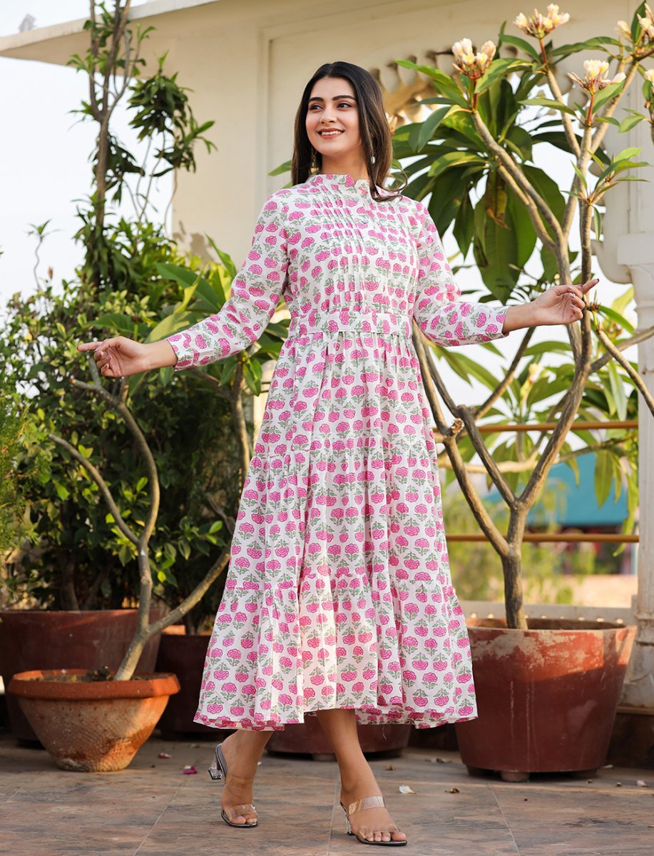 Sunny Pink Handblock Dress - swadeshsouq.com