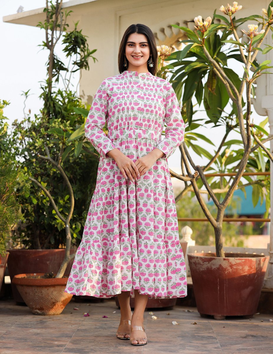 Sunny Pink Handblock Dress - swadeshsouq.com