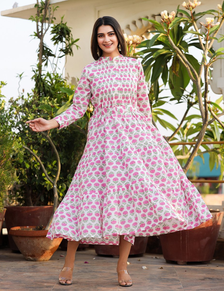 Sunny Pink Handblock Dress - swadeshsouq.com