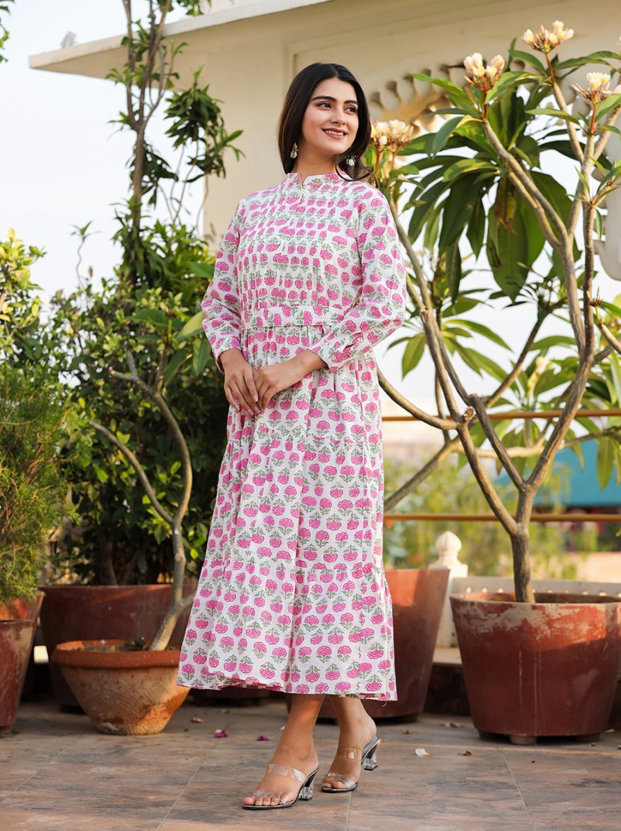 Sunny Pink Handblock Dress - swadeshsouq.com