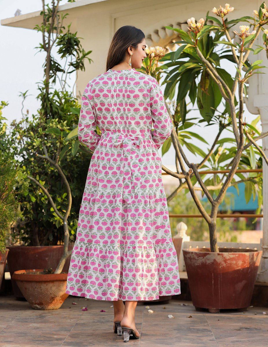 Sunny Pink Handblock Dress - swadeshsouq.com