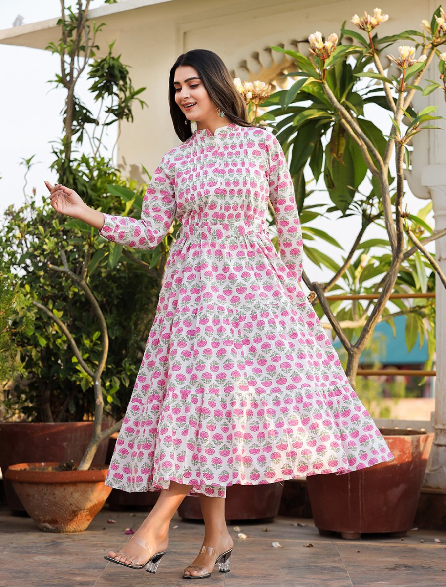 Sunny Pink Handblock Dress - swadeshsouq.com