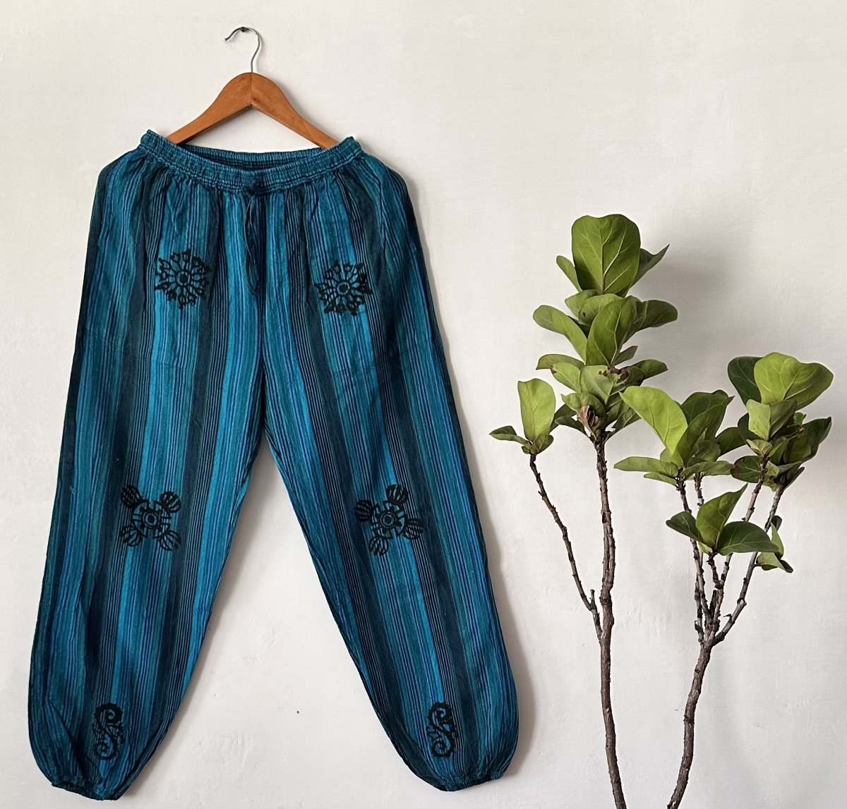 Teal Blue Balloon Fit Cotton Pants | Hand - Dyed with Natural Dyes and Artistic Prints - swadeshsouq.com