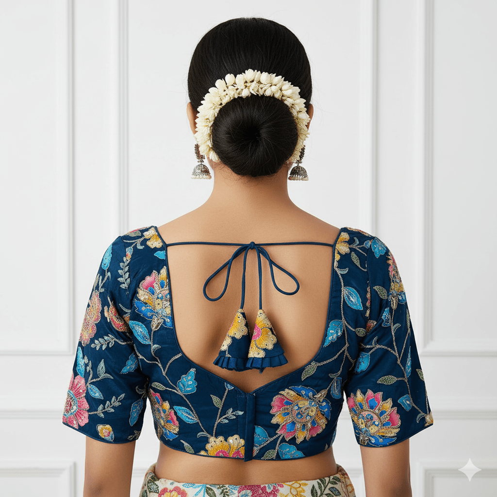 "Teal Blue" Viscose Crepe Embroidered Blouse - swadeshsouq.com