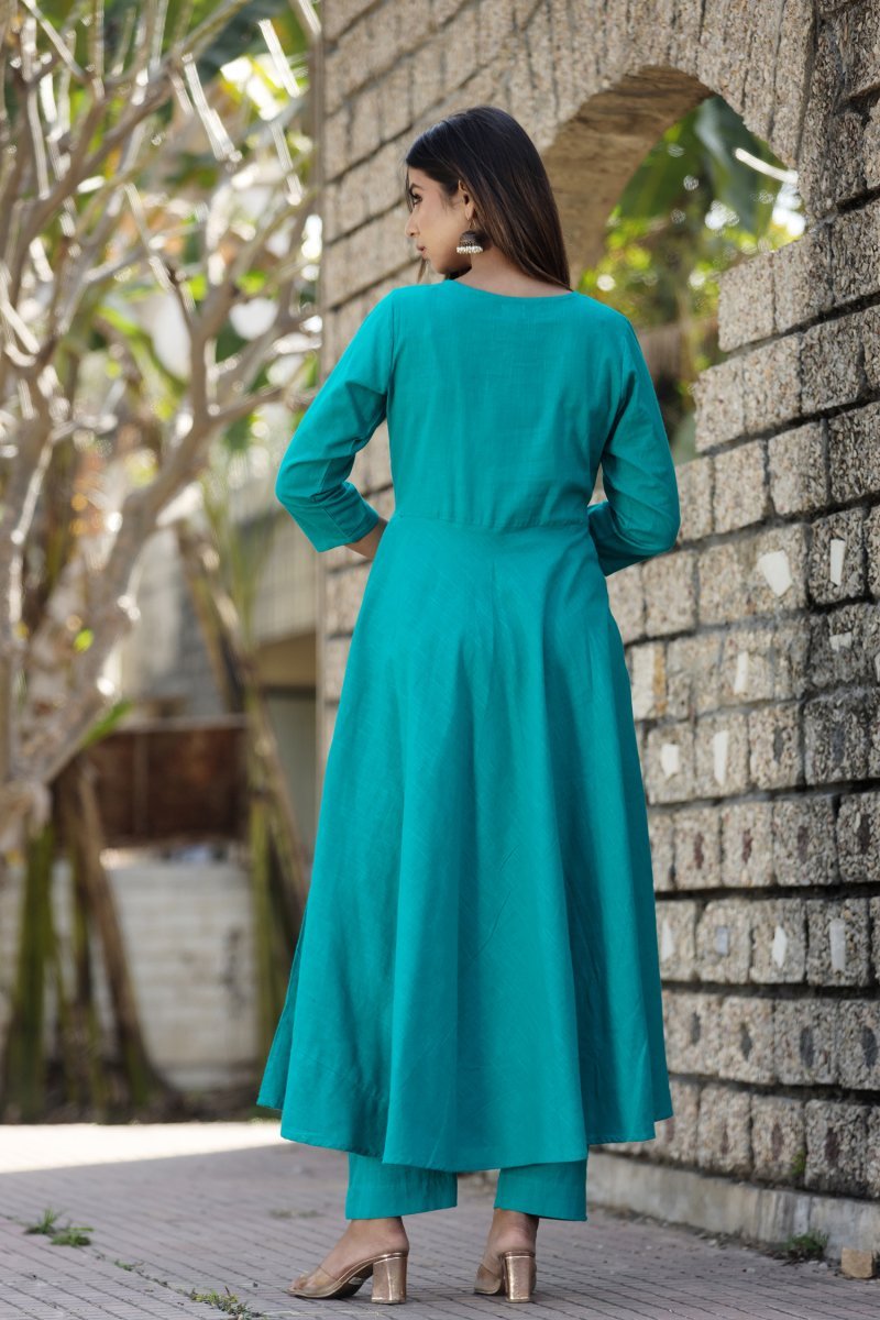 Teal Green Sequin Cotton Anarkali Kurta – A Touch of Glamour and Grace - swadeshsouq.com