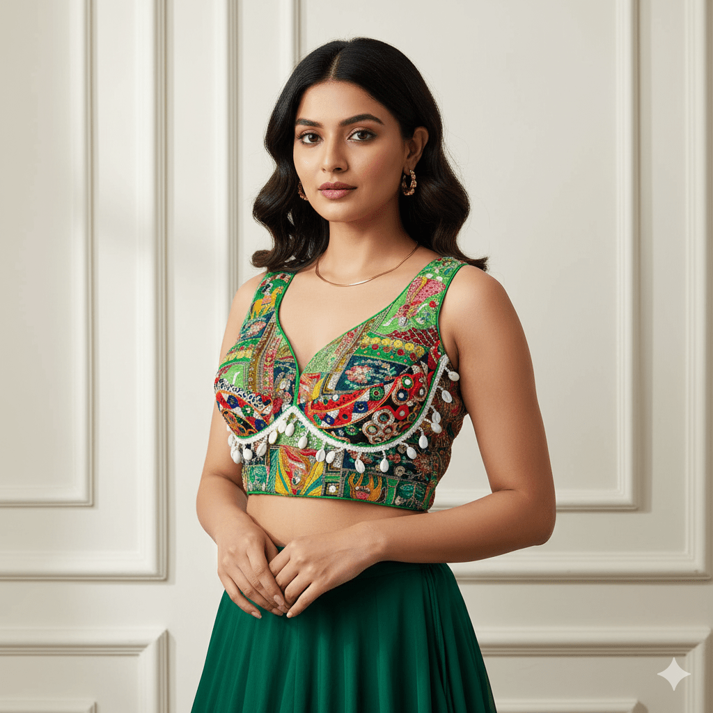 The Radiant Parrot Blouse: A Splash of Festivity - swadeshsouq.com