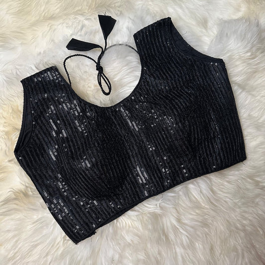 Timeless Black Designer Blouse with All - Over Sequins – Perfect for Party Wear - swadeshsouq.com