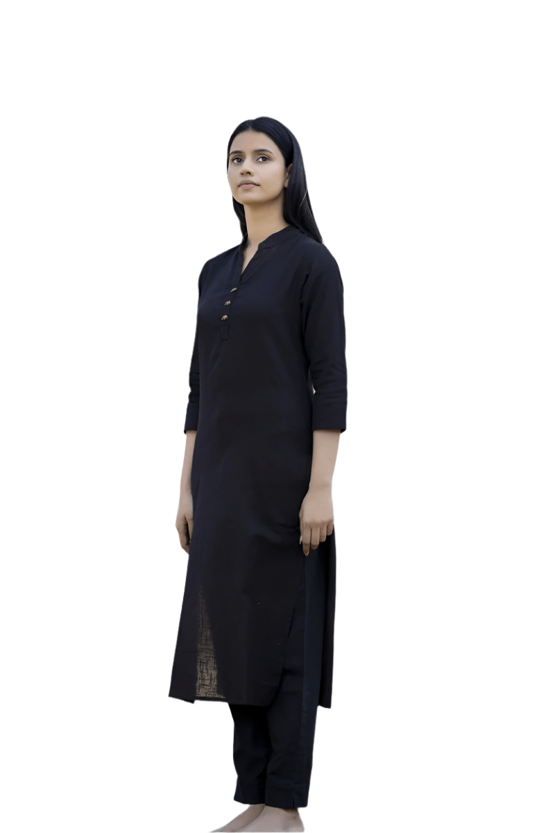 Timeless Black Solid Cotton Casual Kurta - swadeshsouq.com