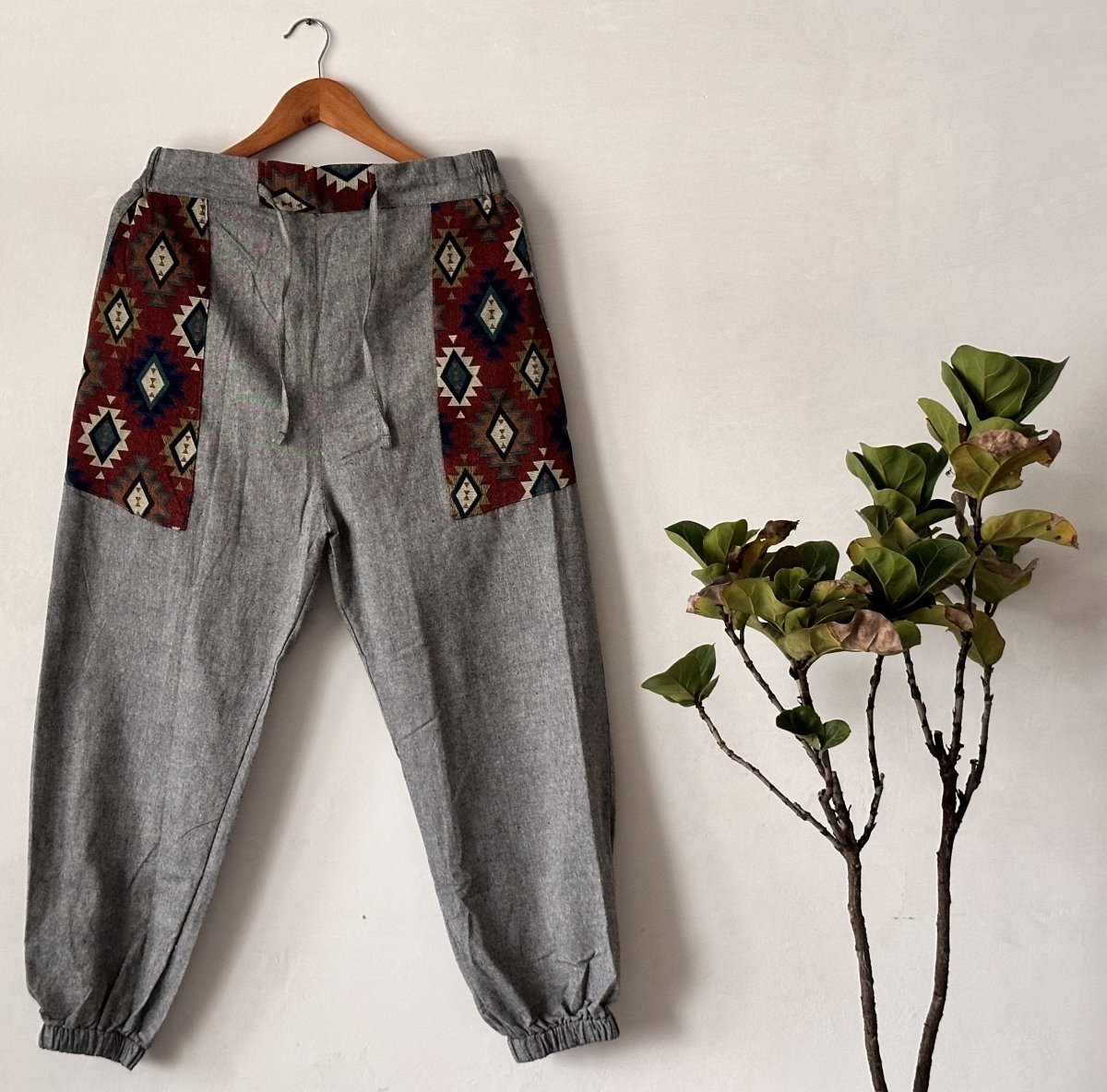 Tribal Geometric Patchwork Joggers - Grey | Yoga Wear | Casual Wear - swadeshsouq.com