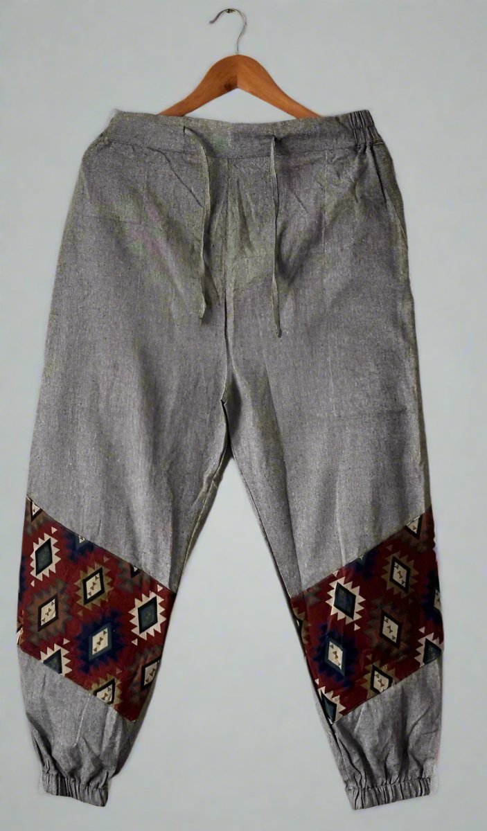 Tribal Patchwork Joggers - Ash Grey | Yoga Wear - swadeshsouq.com