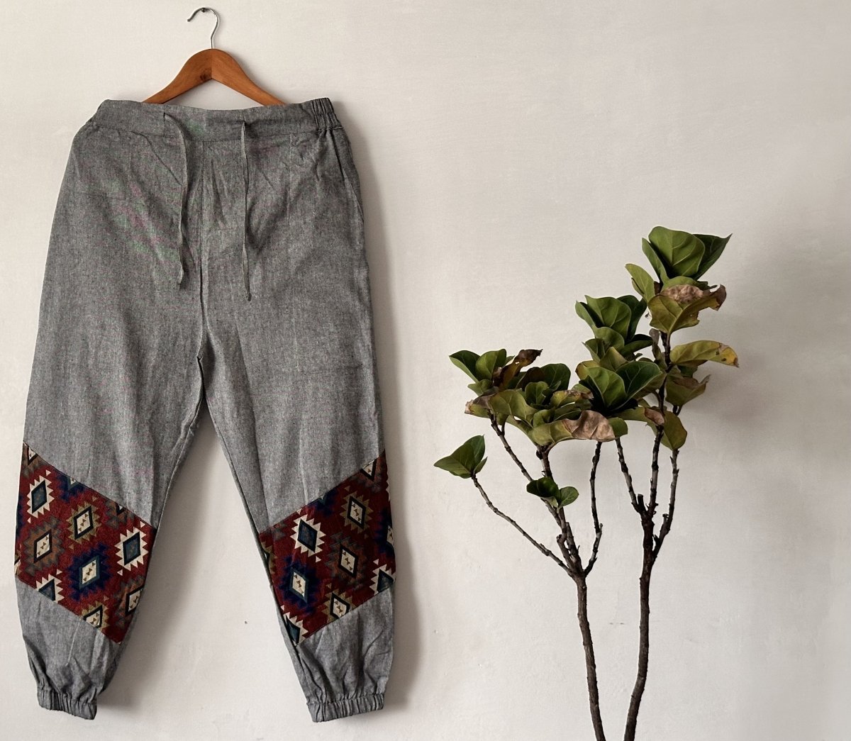 Tribal Patchwork Joggers - Ash Grey | Yoga Wear - swadeshsouq.com