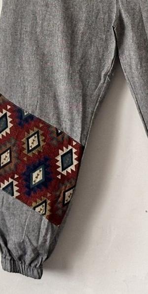 Tribal Patchwork Joggers - Ash Grey | Yoga Wear - swadeshsouq.com